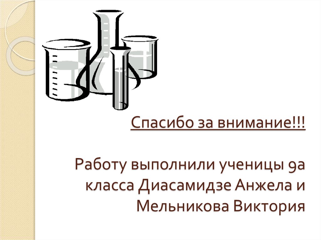 Спасибо за внимание!!! Работу выполнили ученицы 9а класса Диасамидзе Анжела и Мельникова Виктория