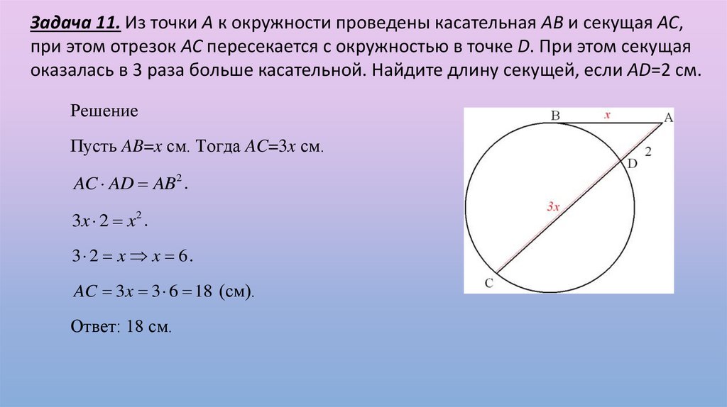 Свойство касательной и секущей 8 класс