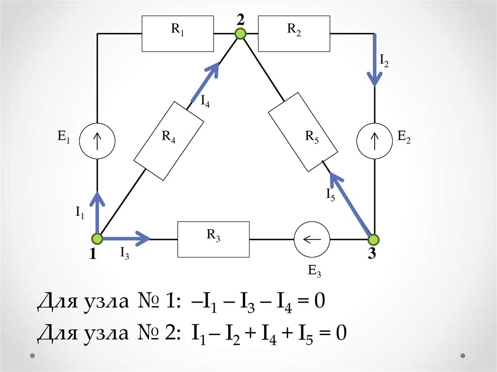 Для произвольного узла и замкнутого контура в электрической схеме записать уравнения по
