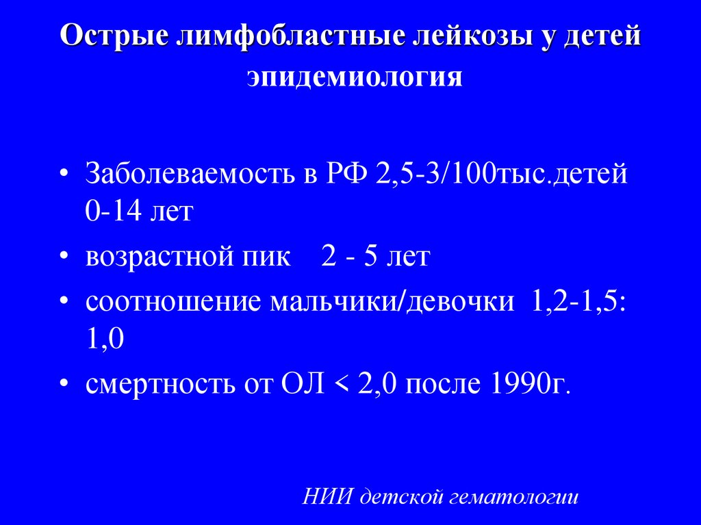Острые лимфобластные лейкозы у детей эпидемиология