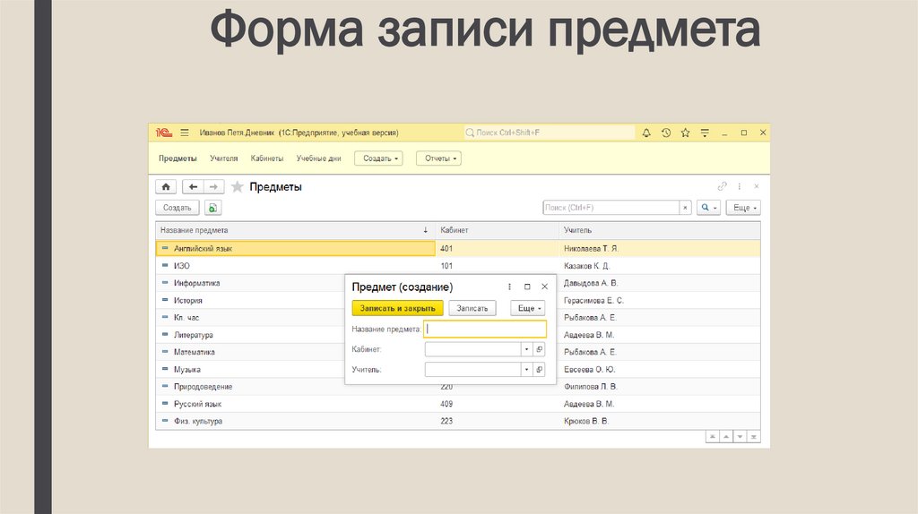 Форма записи предмета