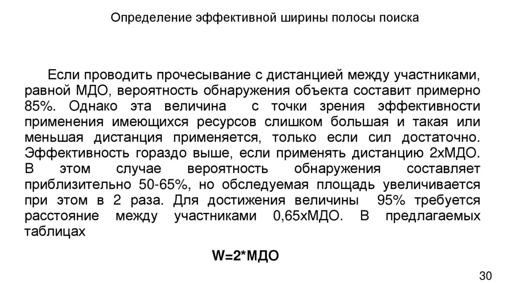 Определение эффективной ширины полосы поиска