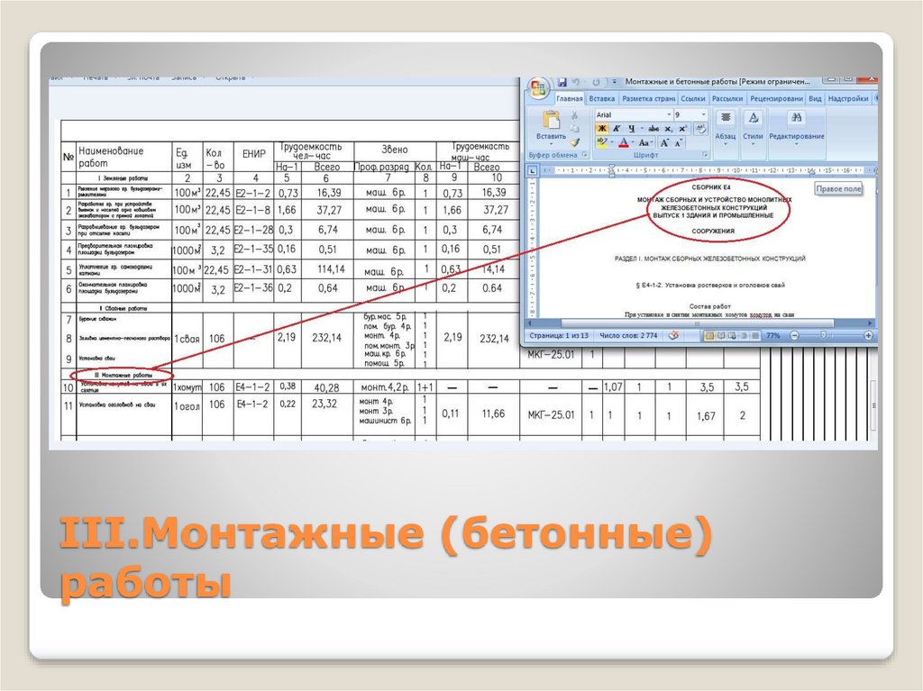 III.Монтажные (бетонные) работы