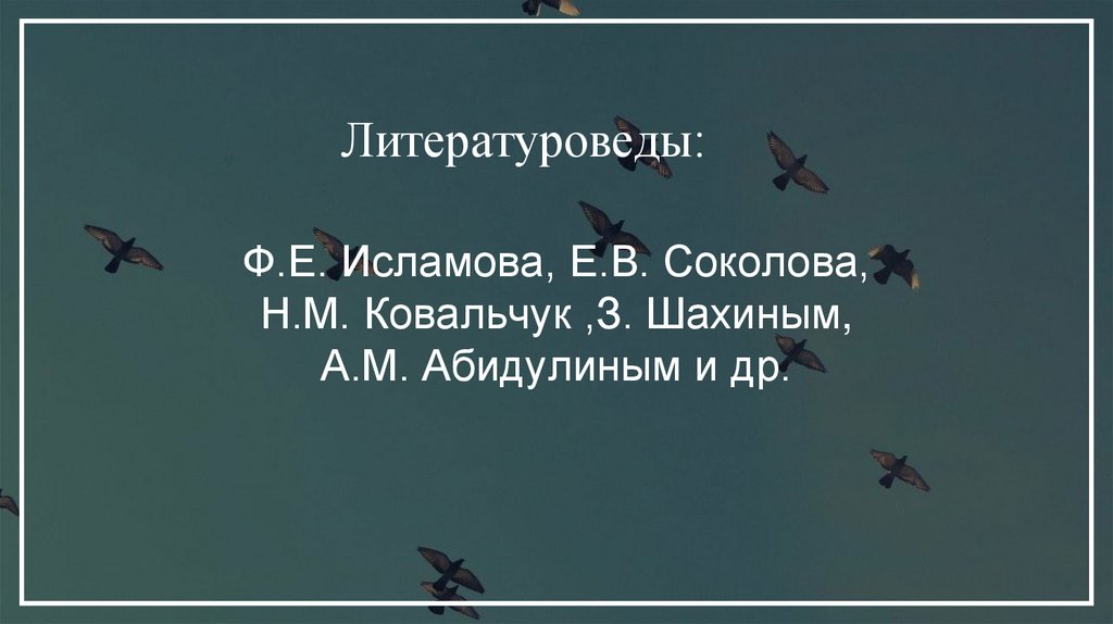 Ф.Е. Исламова, Е.В. Соколова, Н.М. Ковальчук ,З. Шахиным, А.М. Абидулиным и др.