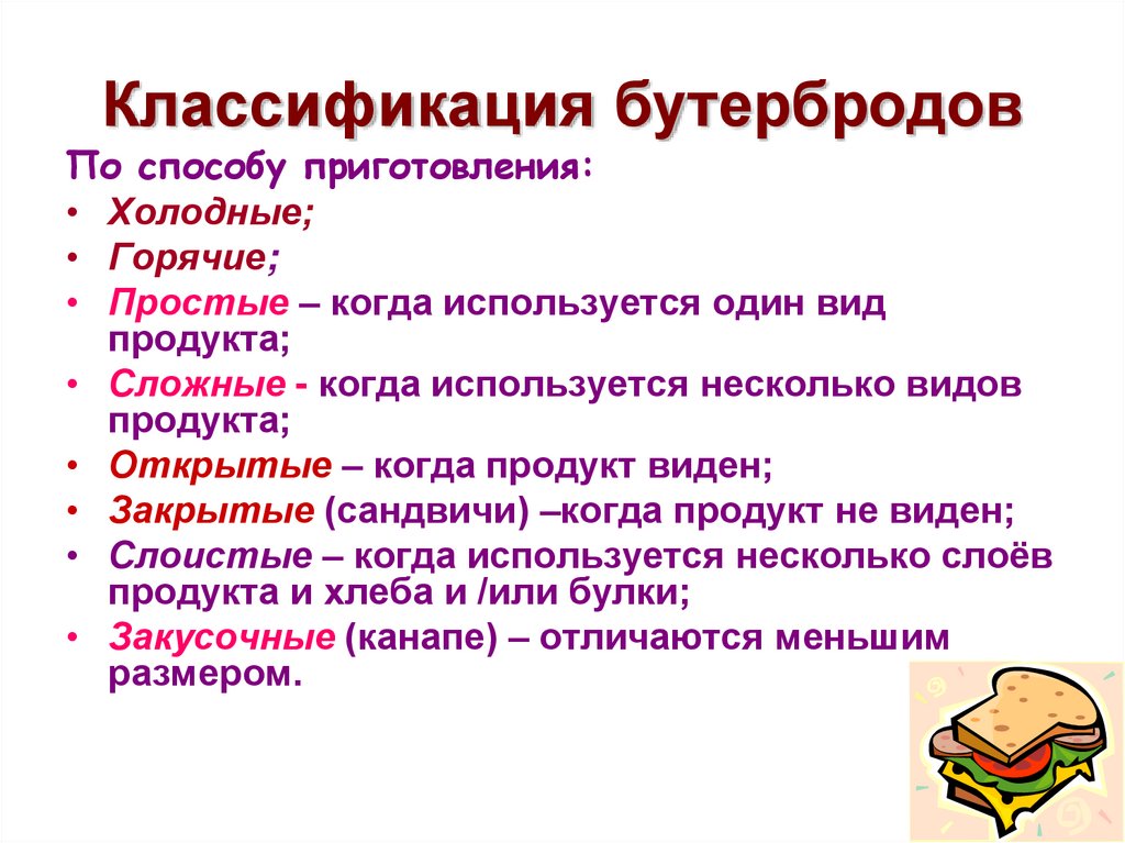 Классификация бутербродов
