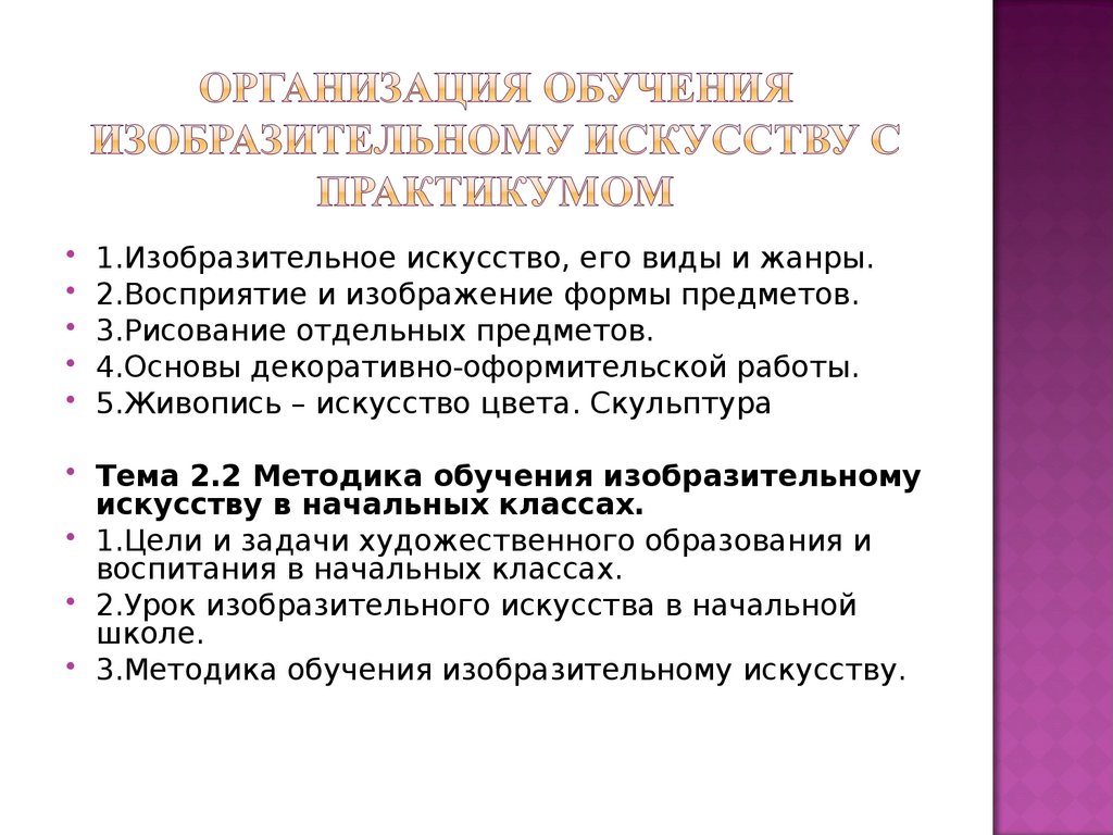 Организация обучения изобразительному искусству с практикумом