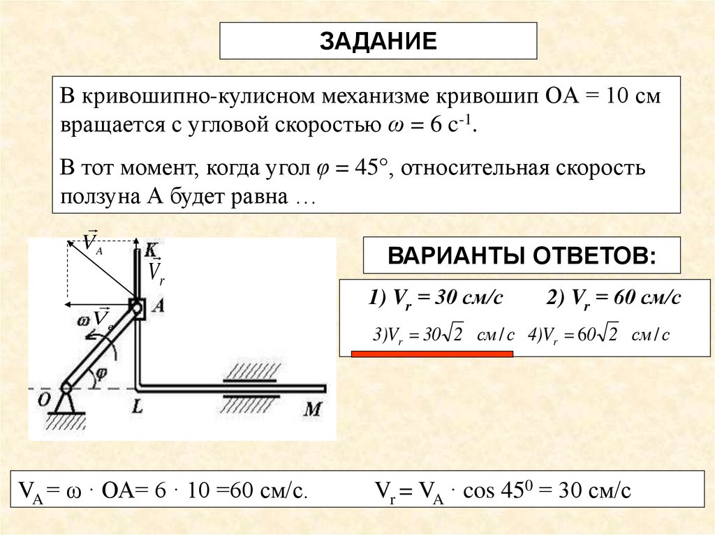 Направляющий момент. КРИВОШИП вращается с угловой. 1/С – угловая скорость кривошипа. КРИВОШИП вращается с угловой скоростью. Кулиса в теоретической механике.