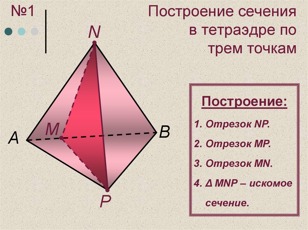 Построение сечения в тетраэдре по трем точкам