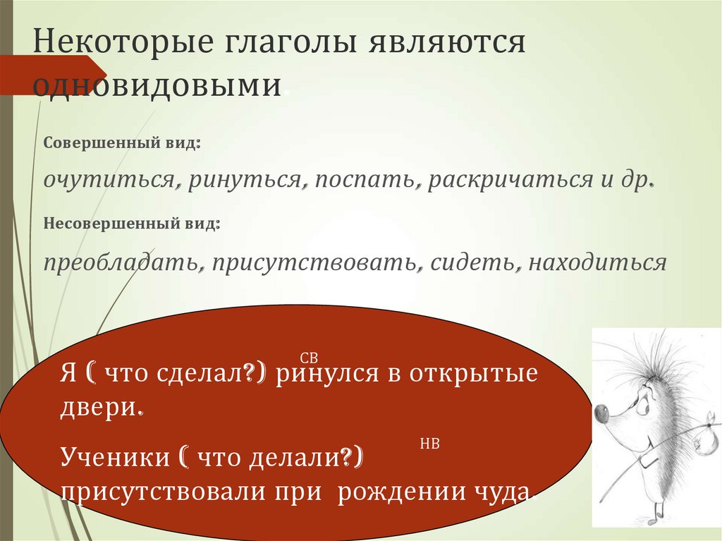 Некоторые глаголы являются одновидовыми.