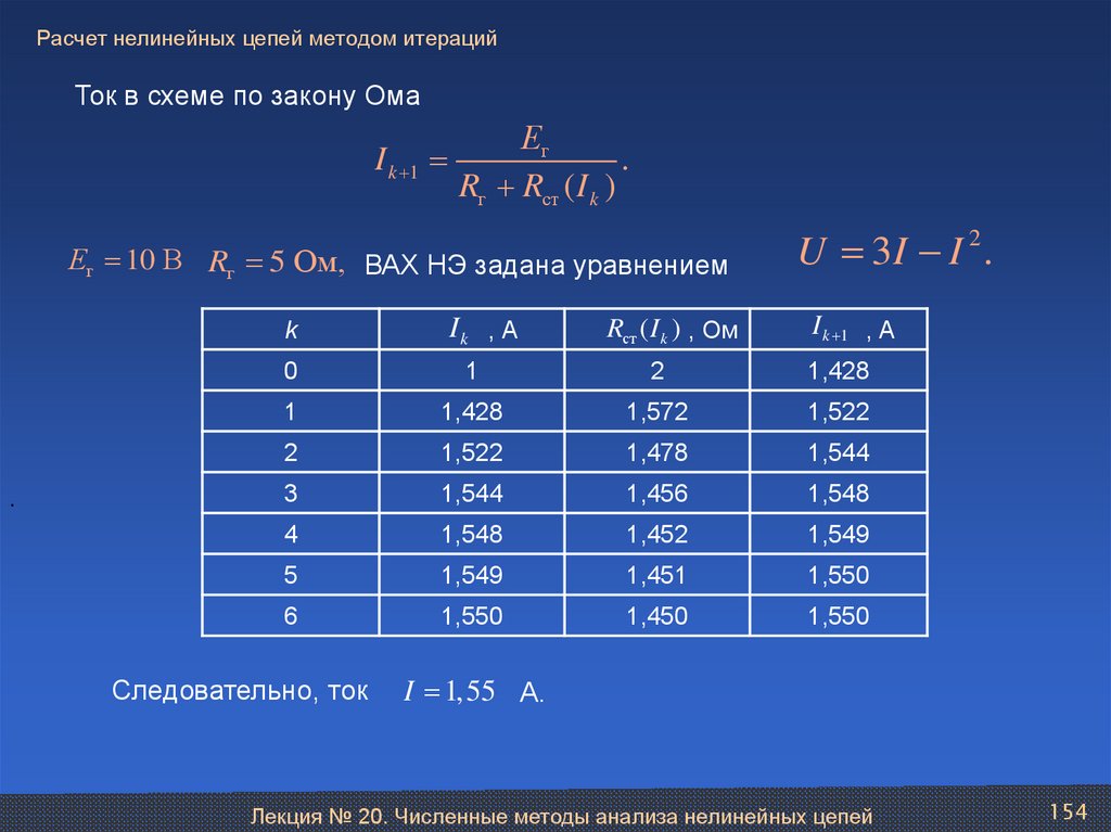 Анализ цепей. Методы расчета нелинейных цепей. Аналитический метод анализа нелинейных цепей. Итерационный метод нелинейных цепей. Расчёт расчётных цепей методом.