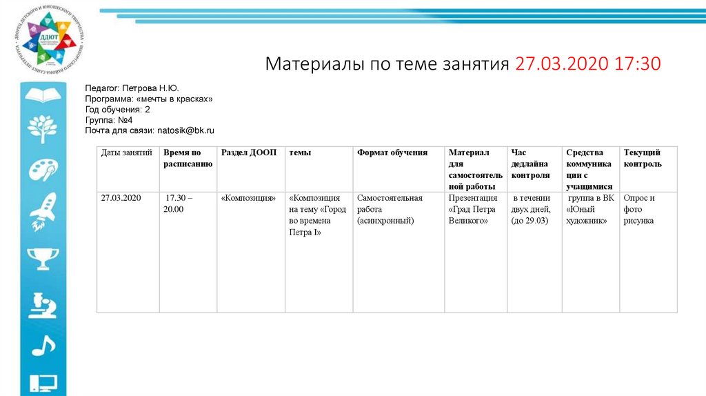 Материалы по теме занятия 27.03.2020 17:30