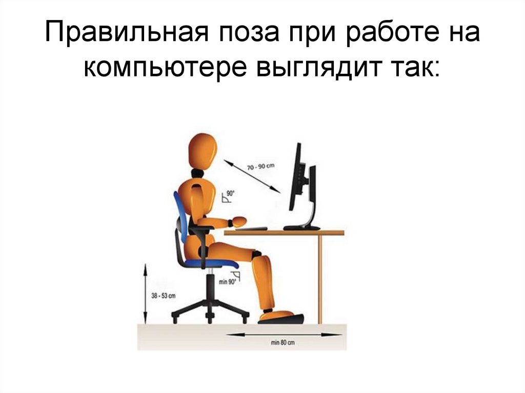 Правильная поза при работе на компьютере выглядит так:
