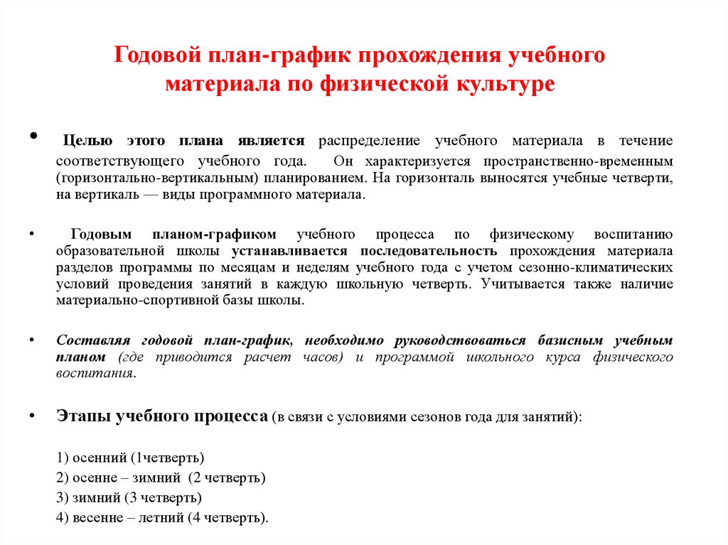 Методика составления годового плана графика по физической культуре в школе