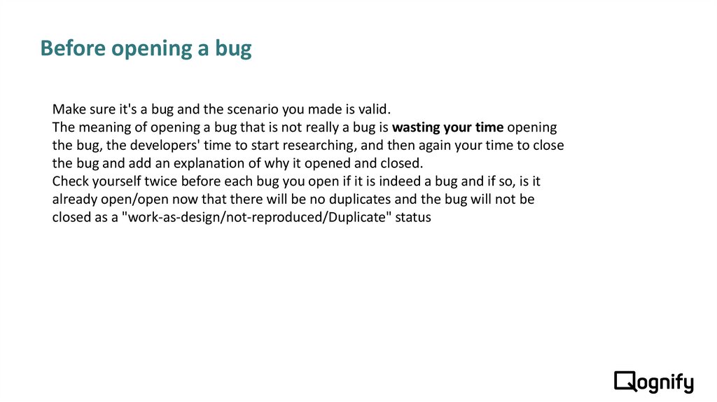 Before opening a bug