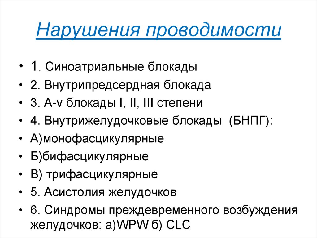 Нарушение проводимости. Синдром нарушения проводимости.