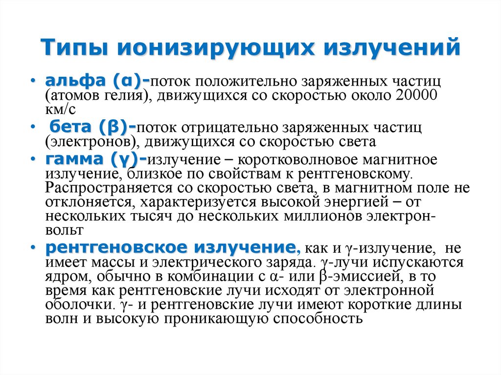 Типы ионизирующих излучений
