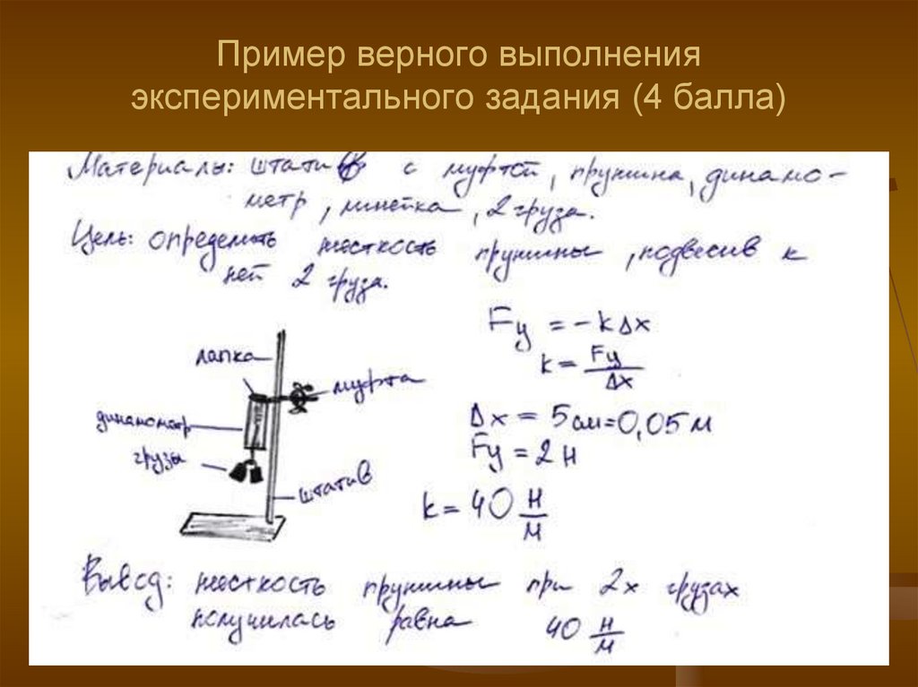 Выполняя экспериментальное задание ученик подвесил