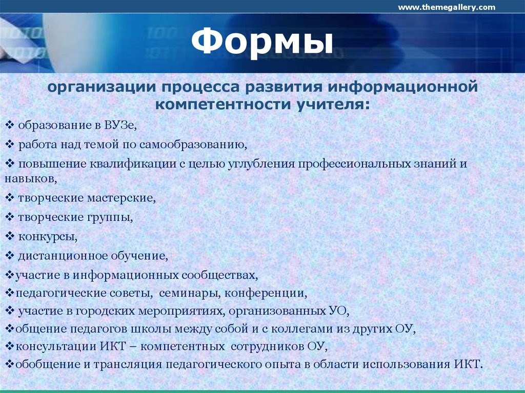 Область применения профессиональных знаний. Самообразование и повышение квалификации. Информационная компетентность.