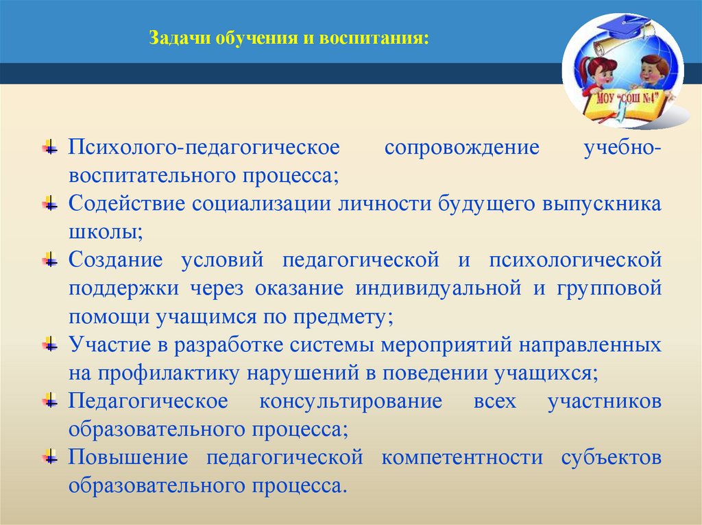 Задачи обучения и воспитания: