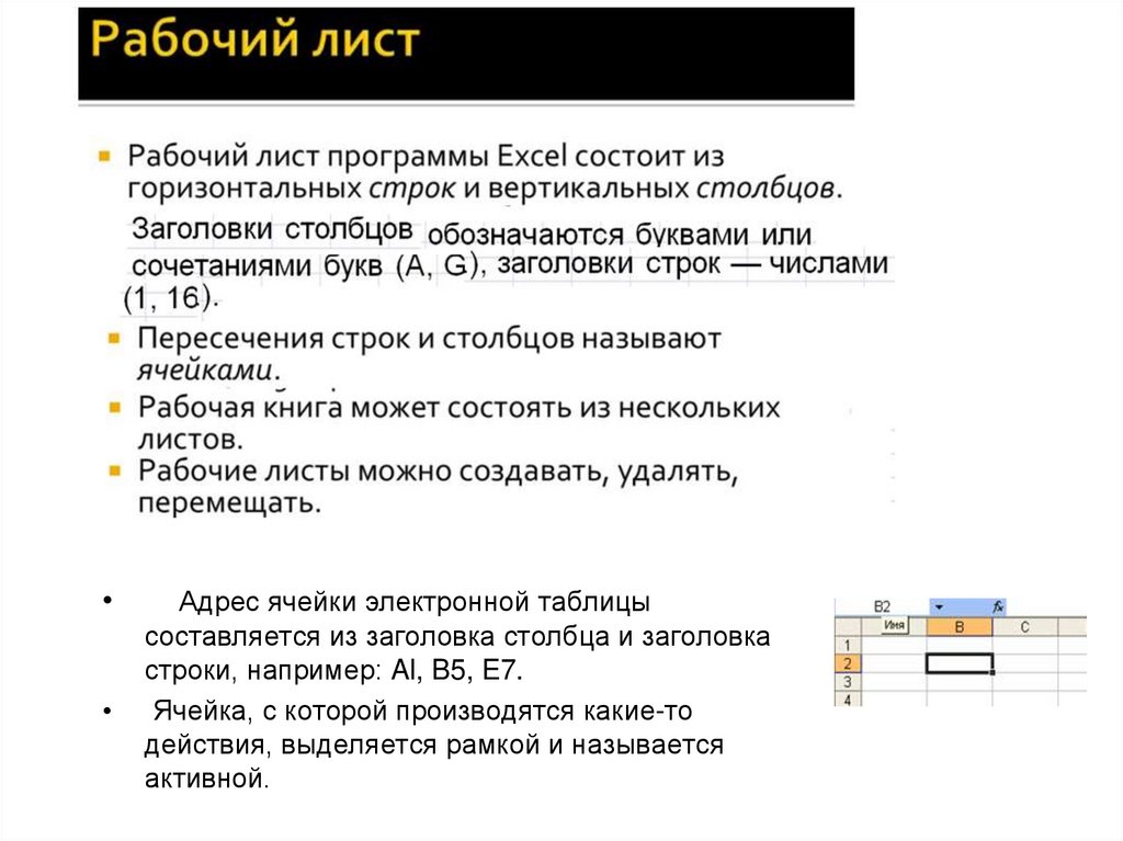 Основные возможности электронных таблиц оформление презентаций