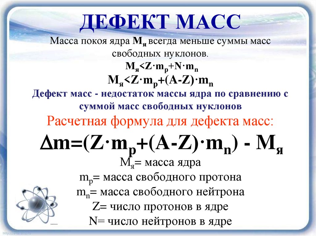 Презентация на тему энергия связи дефект масс 9 класс