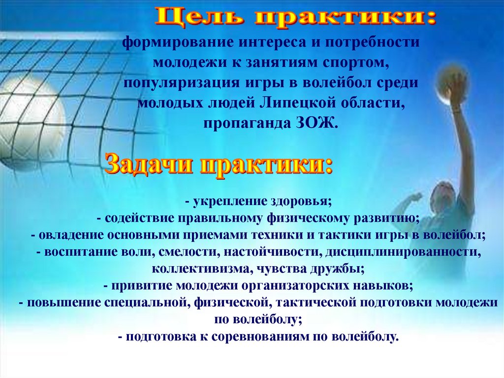 Проект по волейболу 6 класс цели и задачи