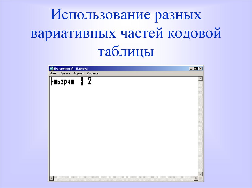 Использование разных вариативных частей кодовой таблицы