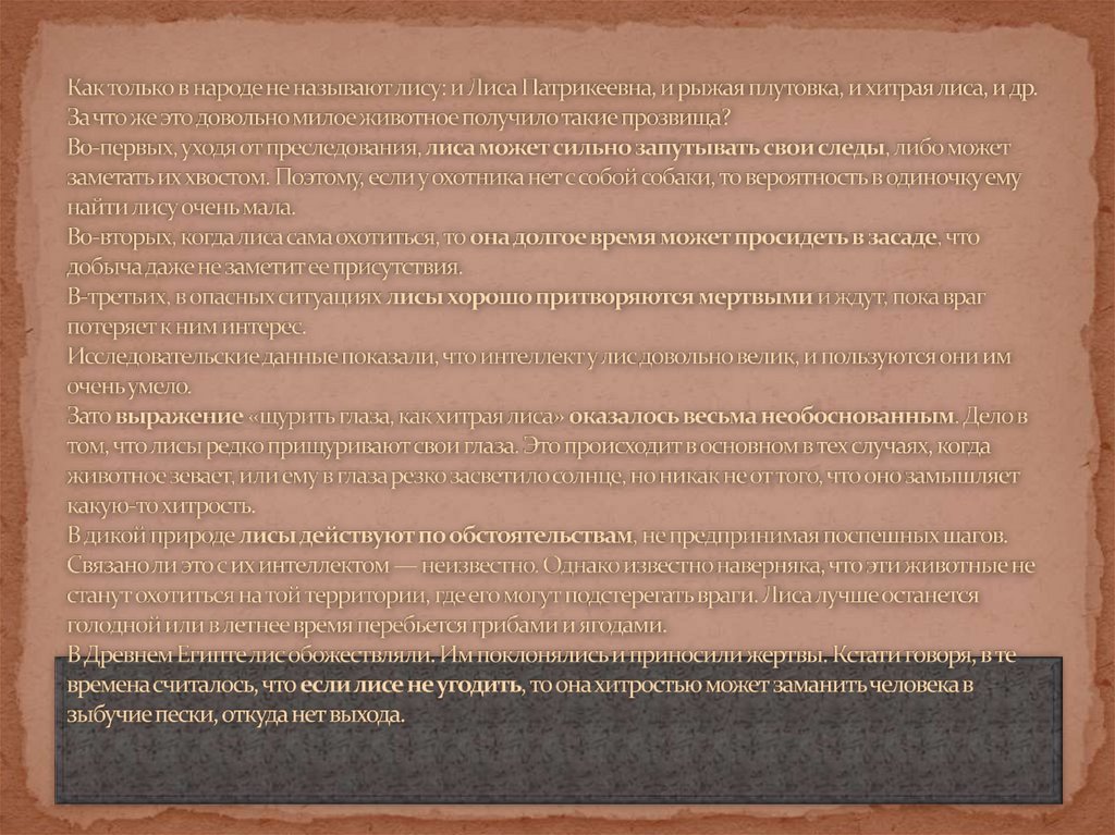 Как только в народе не называют лису: и Лиса Патрикеевна, и рыжая плутовка, и хитрая лиса, и др. За что же это довольно милое