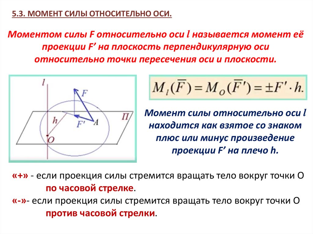 Знаки моментов сил относительно точки