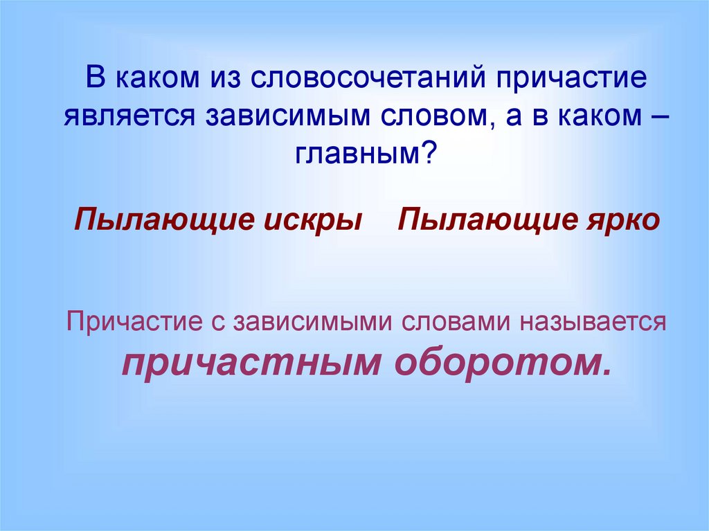 В каком словосочетании причастие является зависимым словом