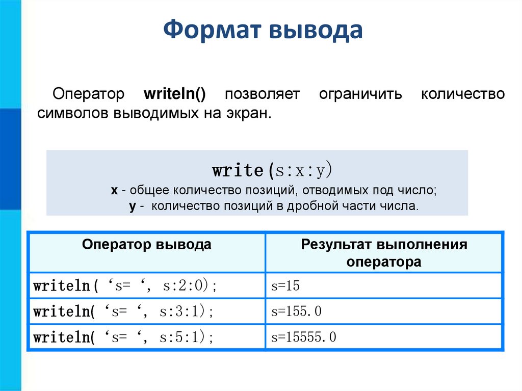 Для вывода данных из оперативной памяти на экран используется оператор