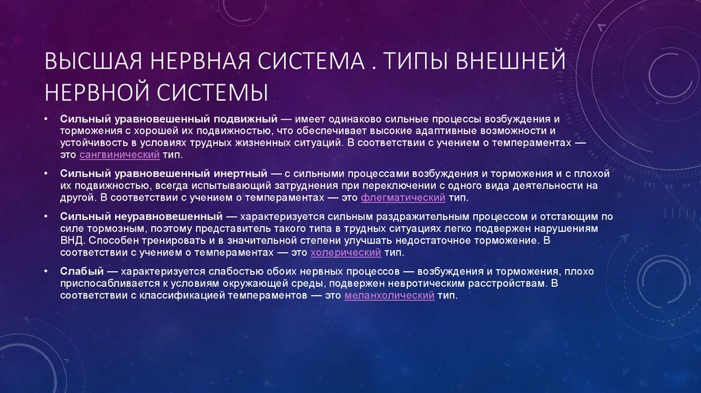 Высшая нервная система . Типы внешней нервной системы