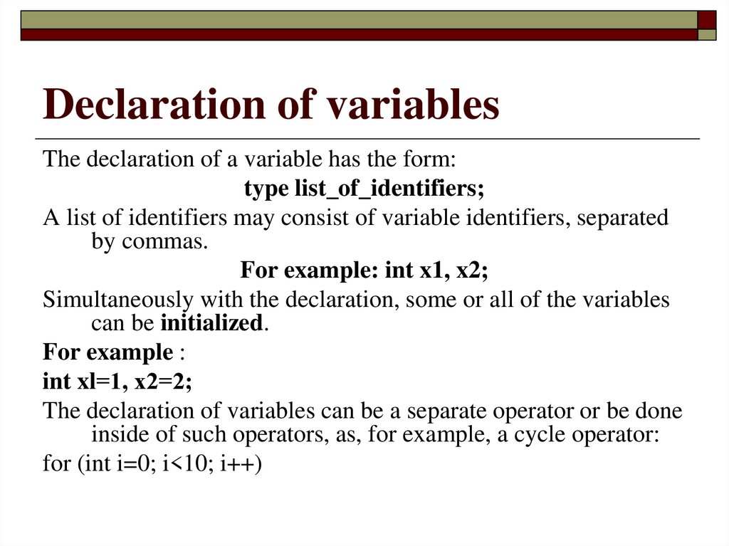 Declaration of variables