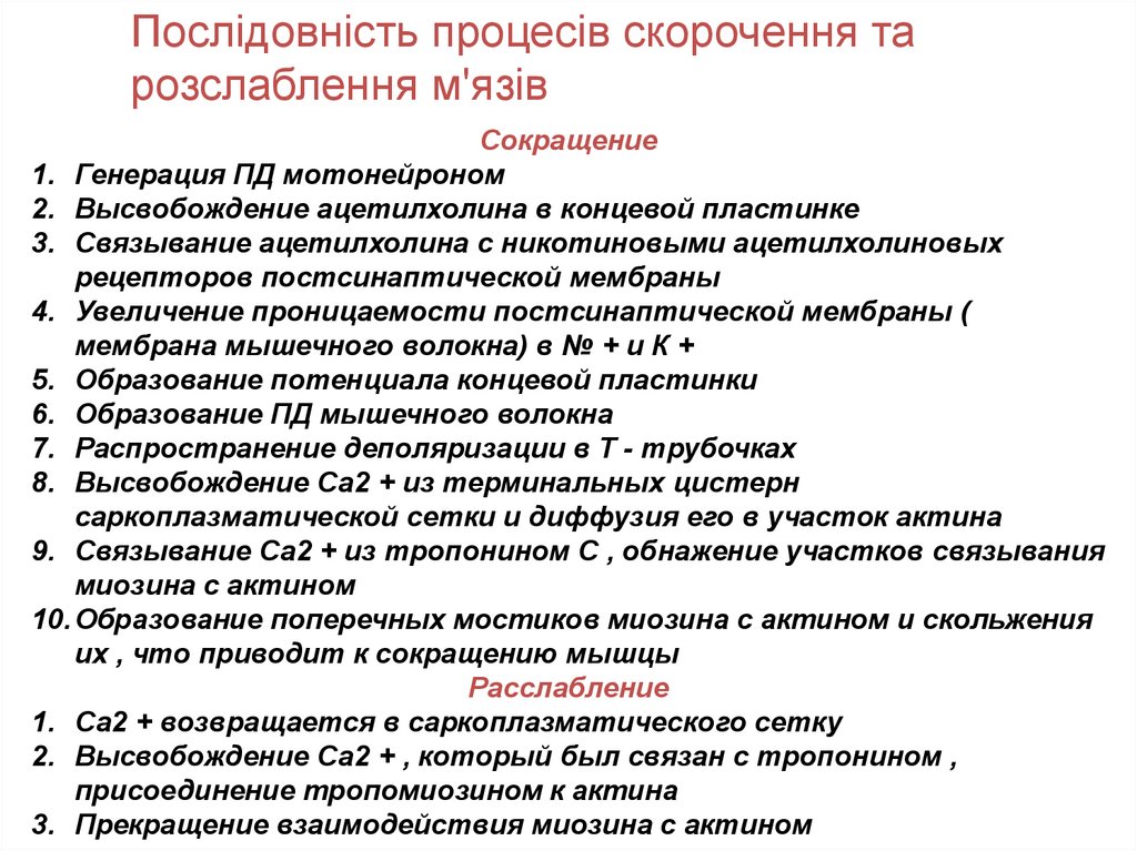 Снижение процессов. Последовательность процессов мышечного сокращения. Последовательность сокращения мышечного волокна. Последовательность этапов мышечного сокращения. Последовательность процессов при сокращении мышцы.