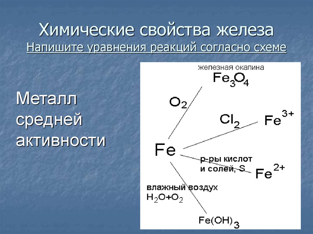 Химические свойства железа Напишите уравнения реакций согласно схеме
