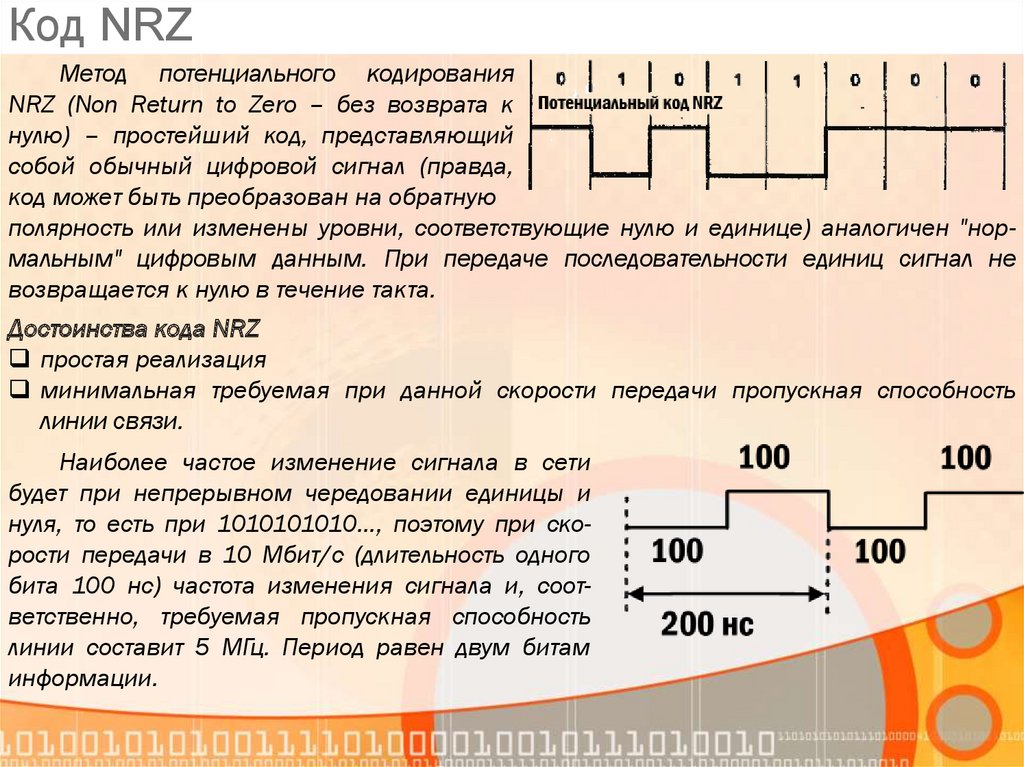 Потенциальный код. NRZ код. Методы кодирования NRZ. Код без возвращения к нулю NRZ. Потенциальный код NRZ.
