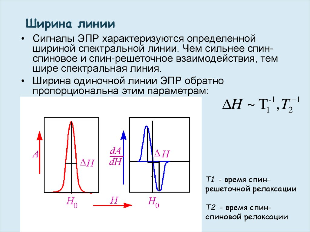 Ширина линий. Ширина линии ЭПР. Ширина спектральной линии. ЭПР спектроскопия. Физические основы ЭПР спектроскопии..
