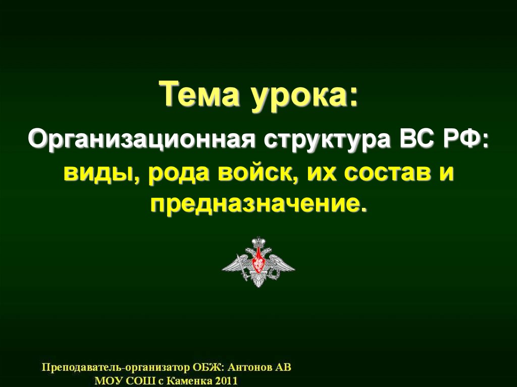 Структура вооруженных сил рф виды и рода войск презентация