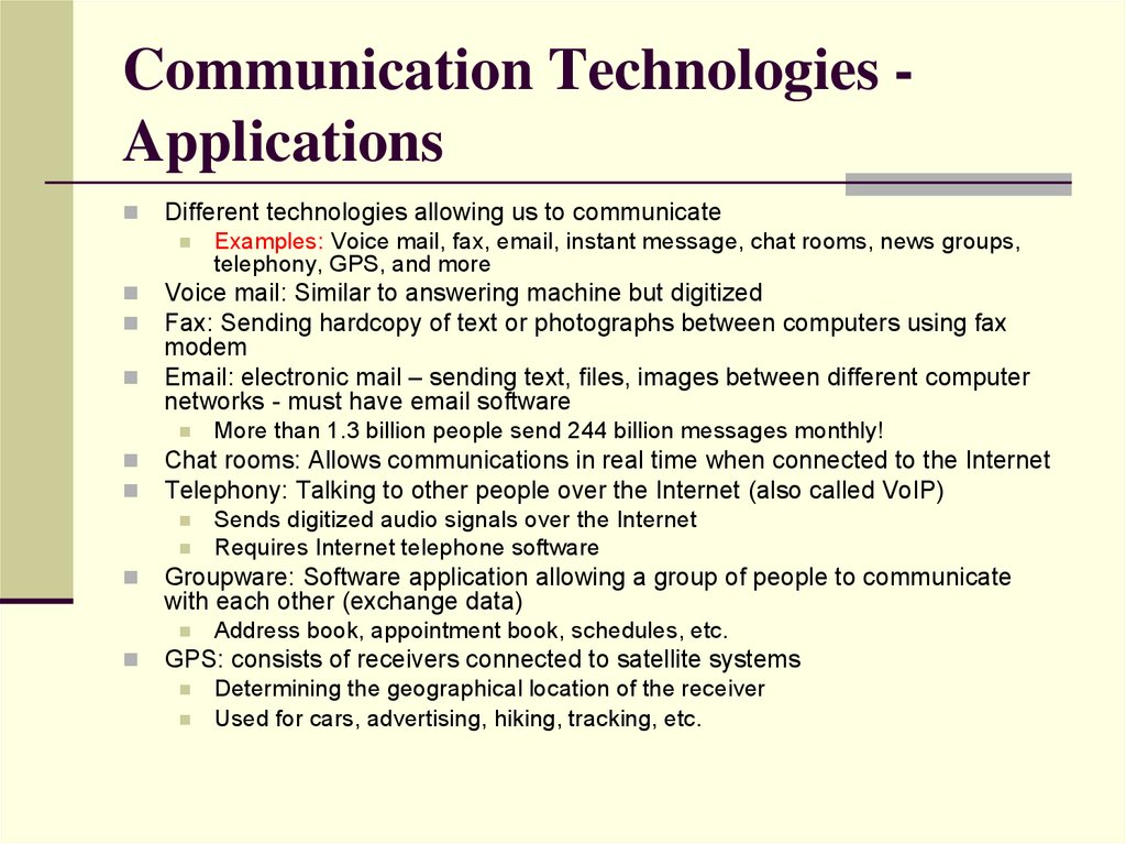 Communication Technologies - Applications