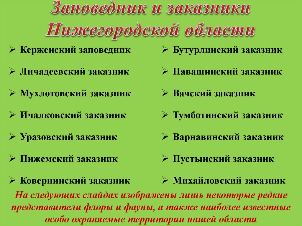 Заповедники нижегородской области презентация