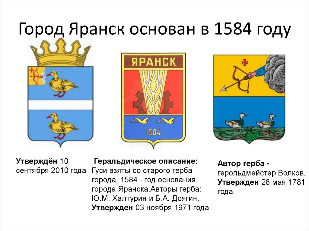 Город Яранск основан в 1584 году