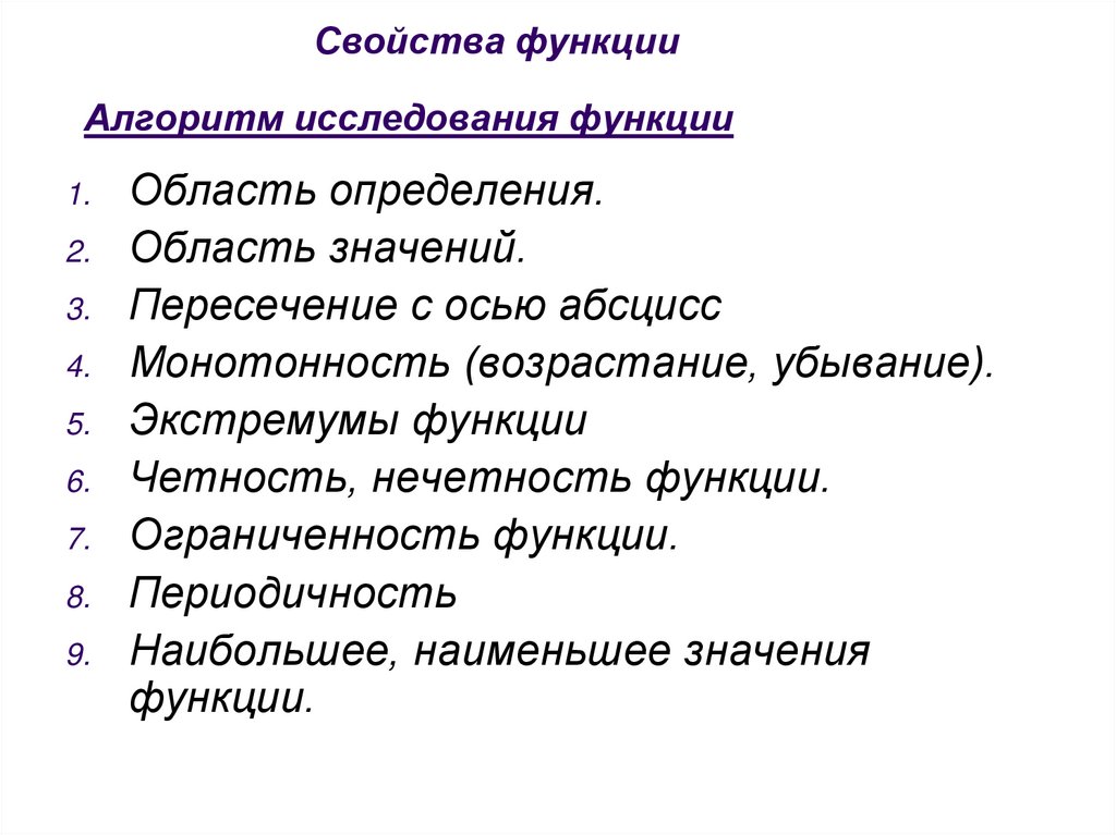 План исследования функции 10 класс