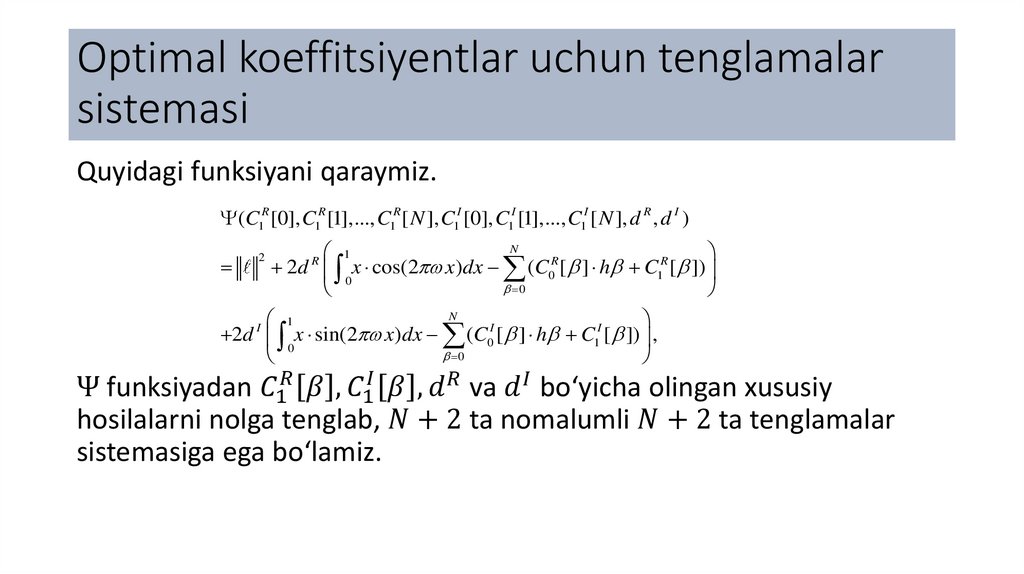 Optimal koeffitsiyentlar uchun tenglamalar sistemasi