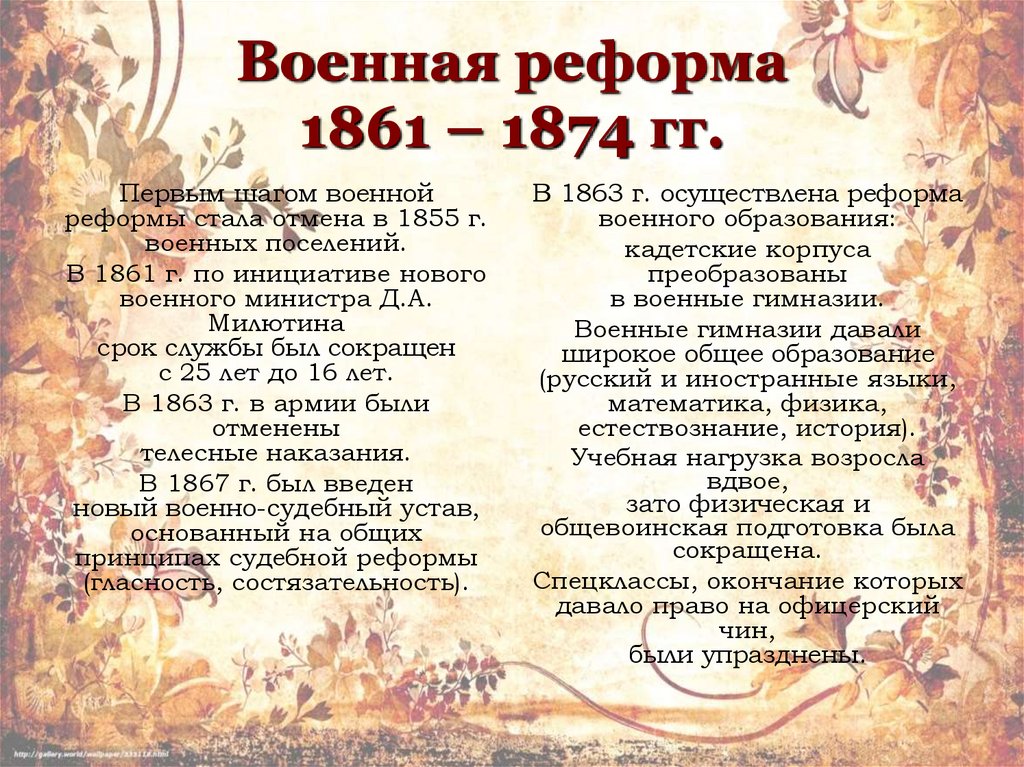 Военная реформа 1861 – 1874 гг.