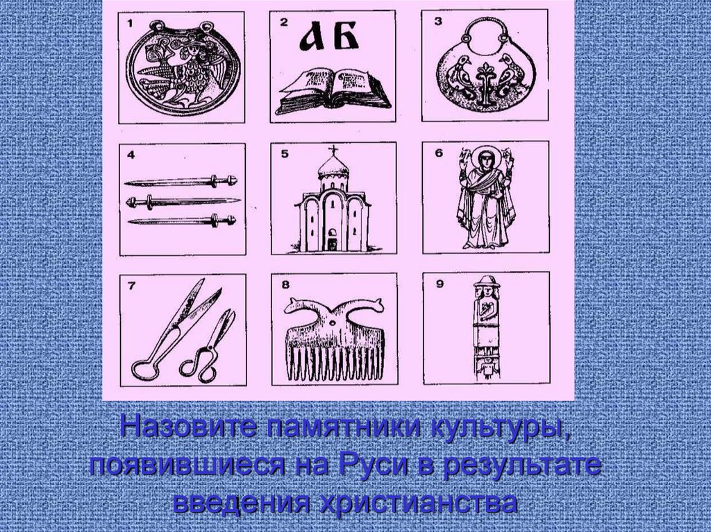 Назовите памятники культуры, появившиеся на Руси в результате введения христианства