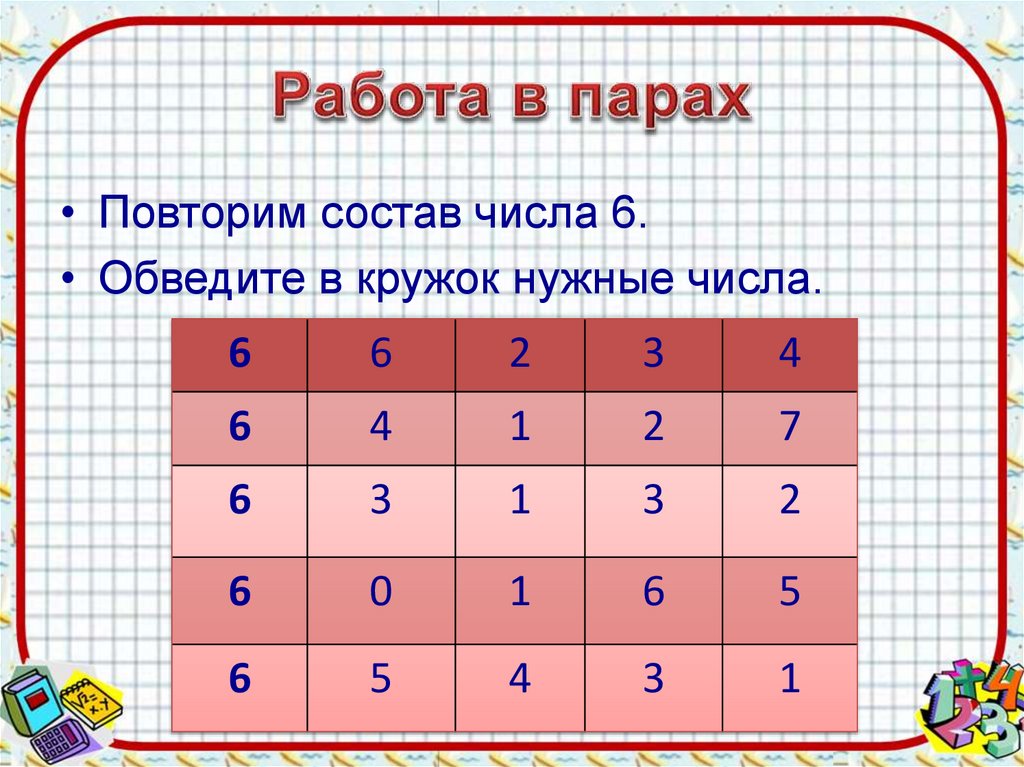 Работа с числами. Повторим состав числа 6. обведите в кружок нужные числа.. Состав числа повторение. Повторить состав числа 10. Повтори состав чисел.