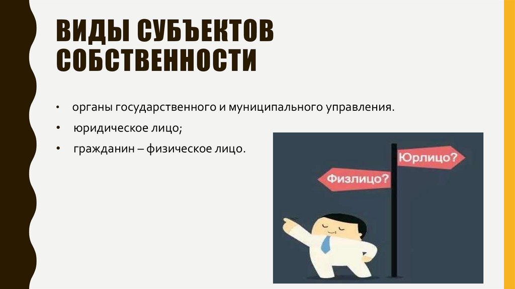 Виды субъектов собственности