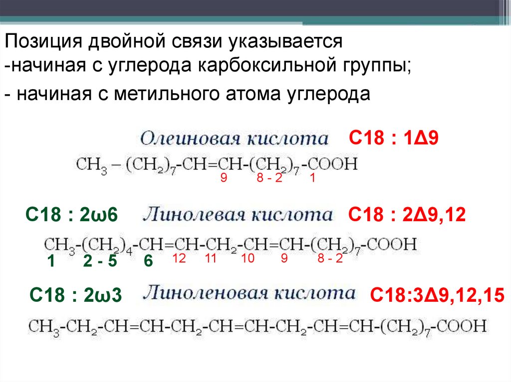 Наличие двойной. Кислоты с двойной связью. Двойная углерод углеродная связь. Двойных связей в олеиновой кислоте:. Кислоты с двойными связями.