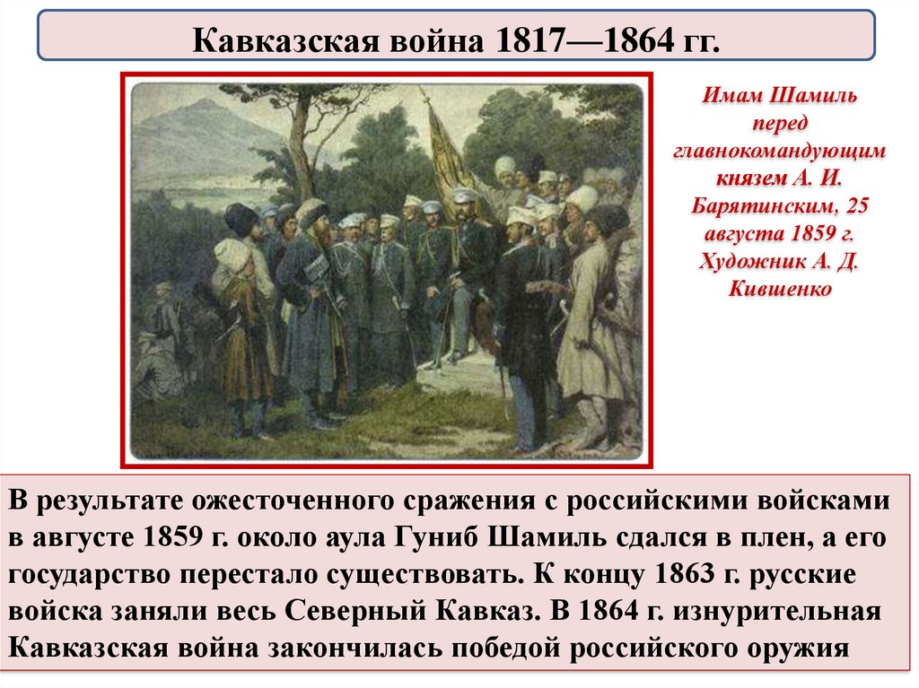 Кавказская война 1817 1864 причины ход итоги кратко презентация