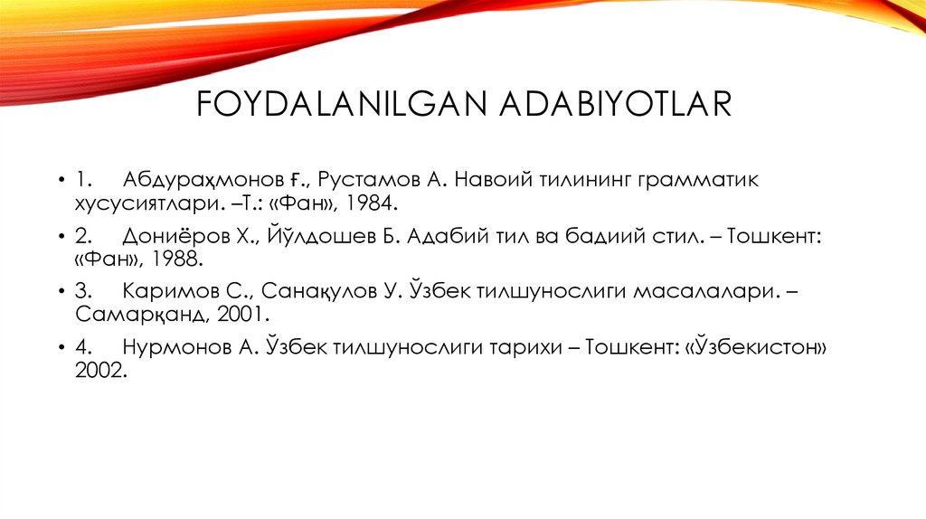 Foydalanilgan adabiyotlar